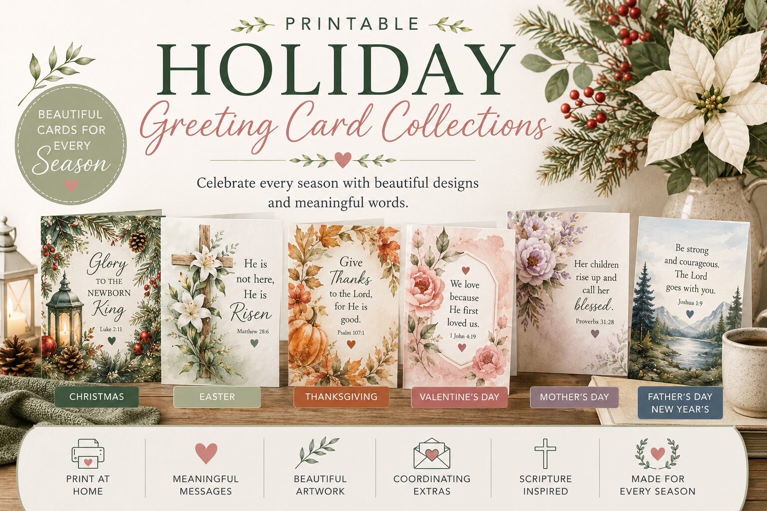 Printable Holiday Greeting Card Collections hub page feature